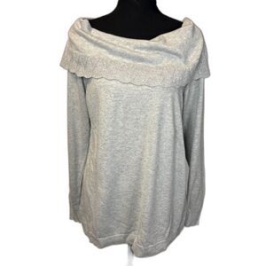 Leo & Nicole Grey Off-The-Shoulder Cowl Neck Sweater Size Large